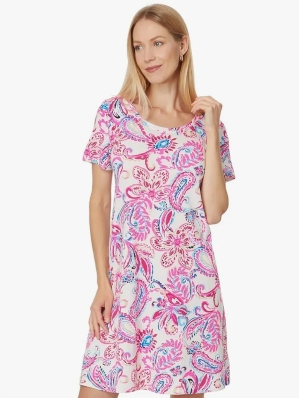 Lilly Pulitzer Cody T-Shirt Dress Coconut Pink Blue Paisley Pima Cotton Size XXL
